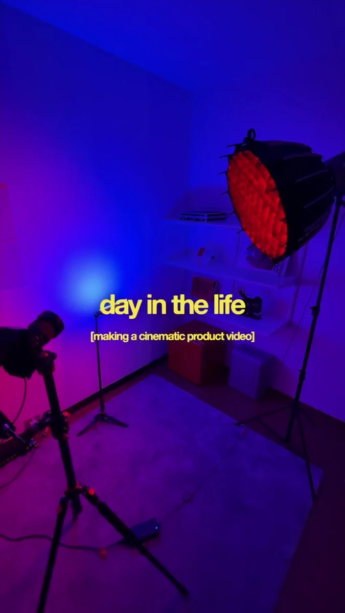 A purple and blue lighting setup in the studio