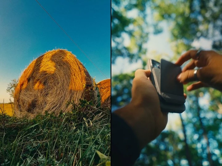 The phone and its small support used outdoors